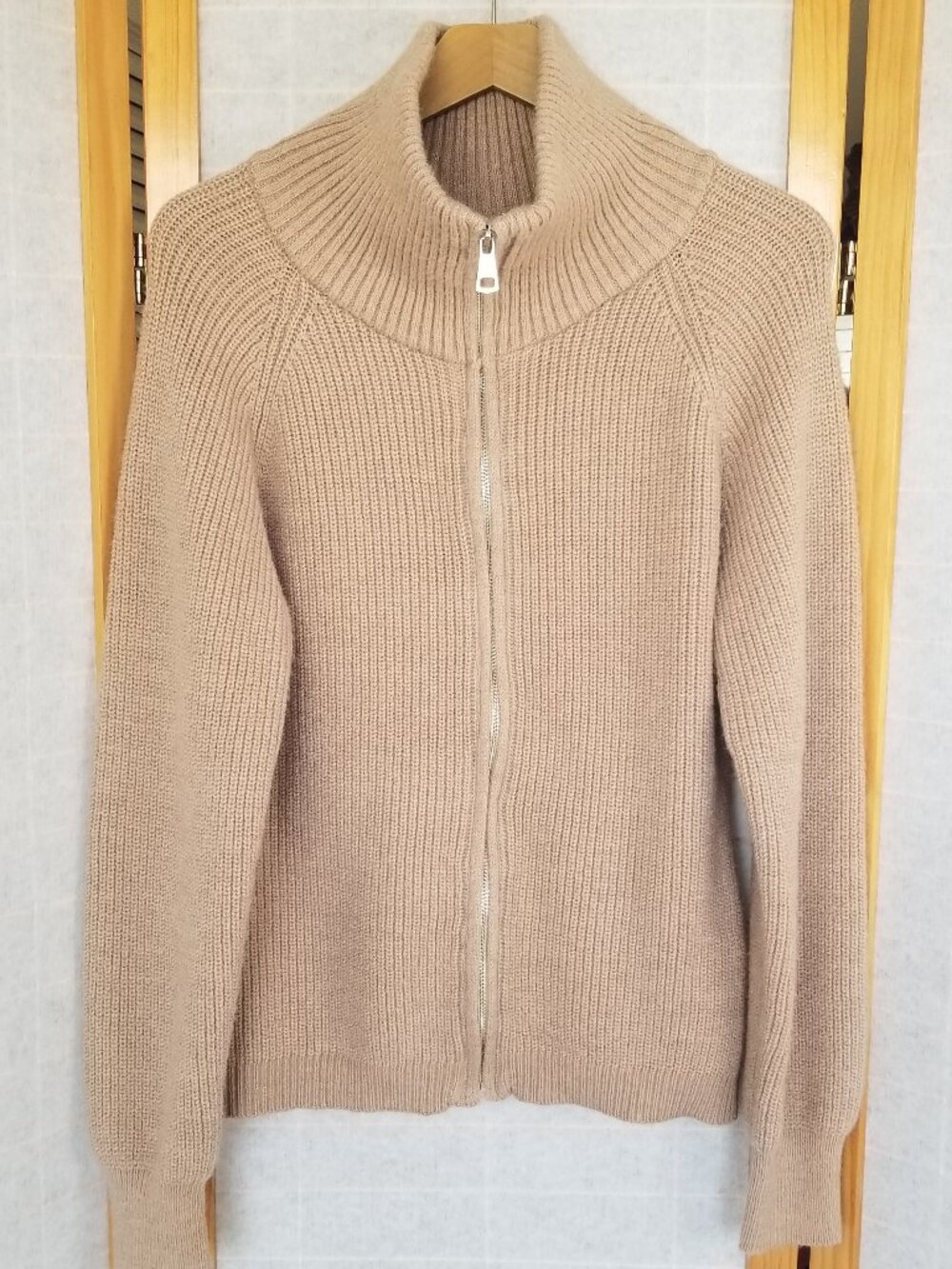 Commense Camel Cardigan Sweater Full Zip Knit Mock Neck Size XL
